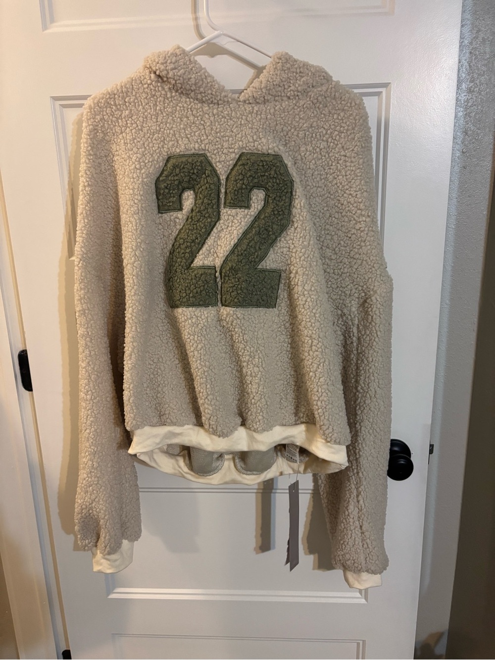 Missguided Cream Sherpa Jacket with Olive Accent
